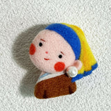 Handcrafted Wool Felt Artist Brooches[Girl with a Pearl Earring]