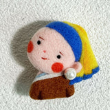 Handcrafted Wool Felt Artist Brooches[Girl with a Pearl Earring]