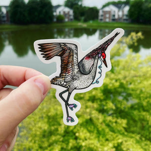 Dancing Crane Bird w/Roller Skates and Headphones Sticker