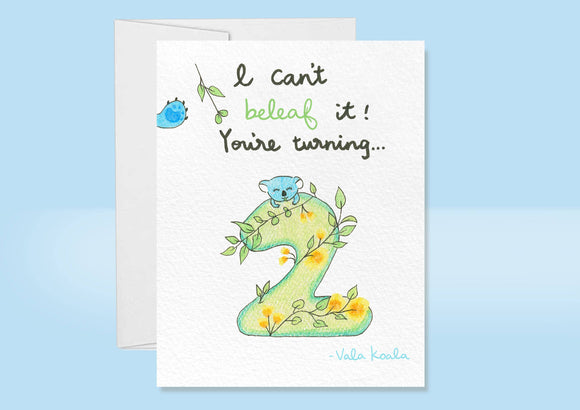 Turning 2 Birthday Koala Card