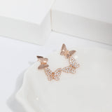 Butterflies Earrings, S925 Sterling Silver CZ Crystals, Rose Gold & Gold Plated, Butterfly Studs, Dainty Dangle Earrings, Good Luck Gift