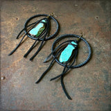 Leather Hoop Earrings - Turquoise &amp; Black