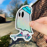 Skateboard Ghost Glitter Sticker