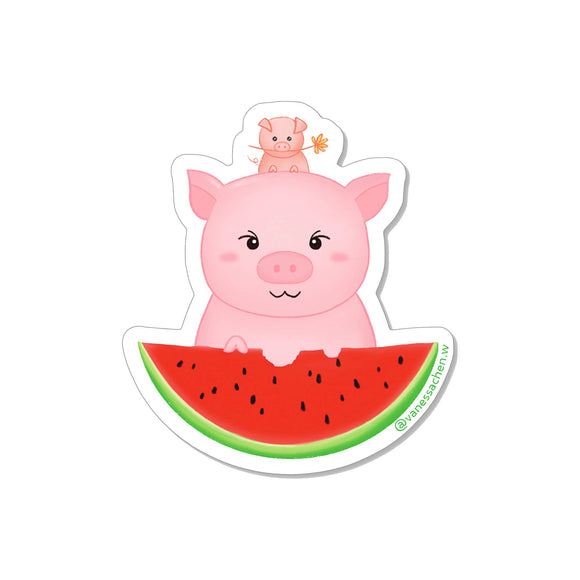 Pig Sticker, Cute Piggy Vinyl Sticker, Watermelon Sticker