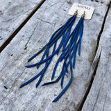 Leather Tassel Earrings - Cadet Blue