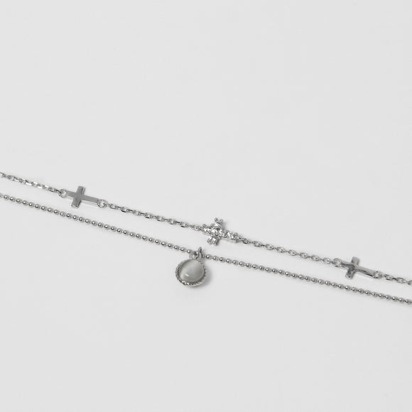 Sideways Cross Cat's Eye Stone Bracelet