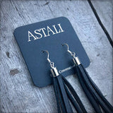 Leather Tassel Earrings - Black &amp; Silver