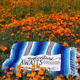 Family Mexican Blanket "Adventure" - Blue Throw