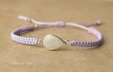 Macrame adjustable bracelet with white druzy link. Artisan friendship bracelet for women.