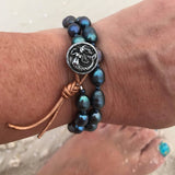 Mermaid Soul - Pearl and Leather Wrap Bracelet with Mermaid Button