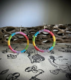 Handmade Lg crochet rainbow earrings