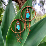 Leather Hoop Earrings - Turquoise &amp; Rust