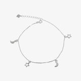 Crescent Moon Star Charm Anklet
