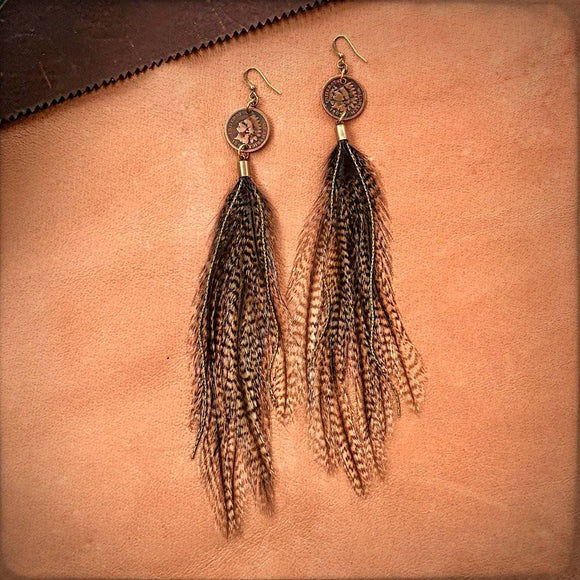 Indian Head Cent & Feather Earrings