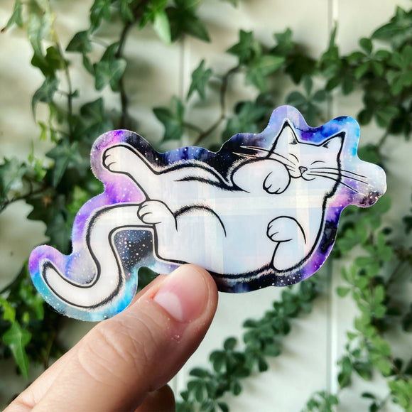 Holographic Galaxy Space Cat Sticker