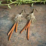 Leather &amp; Feather Mini Earrings - Rust/Pheasant