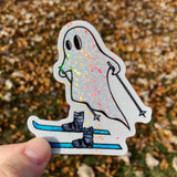 Glitter Ski Ghost Sticker