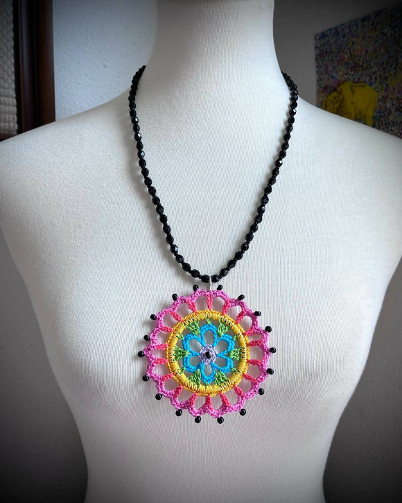 Handmade rainbow mandala necklace