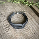 Multi Strand Leather Bracelet - Charcoal / Silver