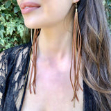 Leather & Feather Long Earrings - Rust