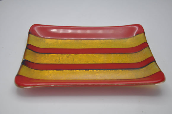 Gold and Red glass dish