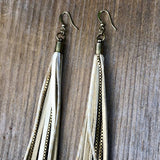 Leather & Feather Long Earrings - Cream