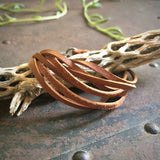 Multi Strand Leather Bracelet - Rust / Silver