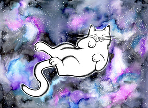 Galaxy Cat Watercolor Art Print