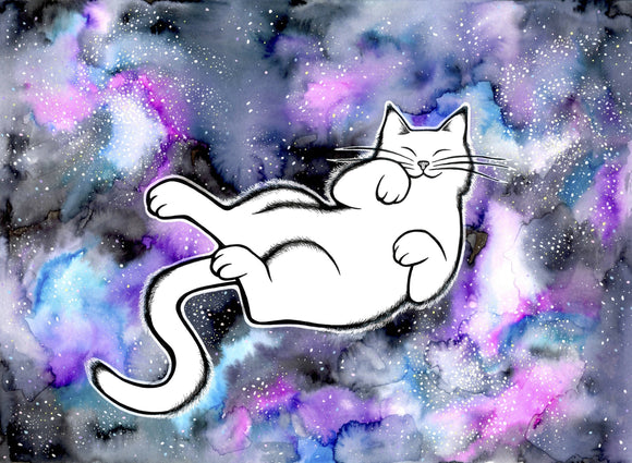 Galaxy Cat Watercolor Art Print