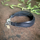 Multi Strand Leather Bracelet - Black / Silver