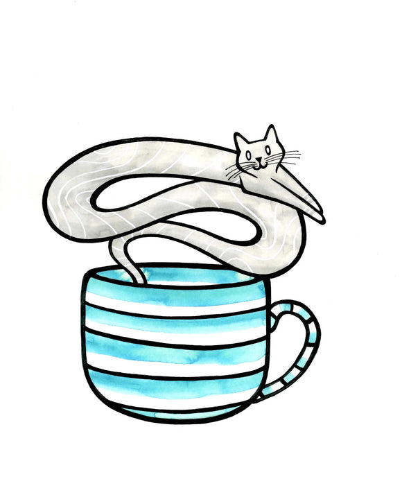 Cat Ghost and Mug Art Print