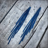 Leather Tassel Earrings - Cadet Blue &amp; Silver