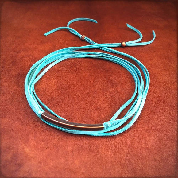 Leather Wrap Choker - Turquoise & Copper