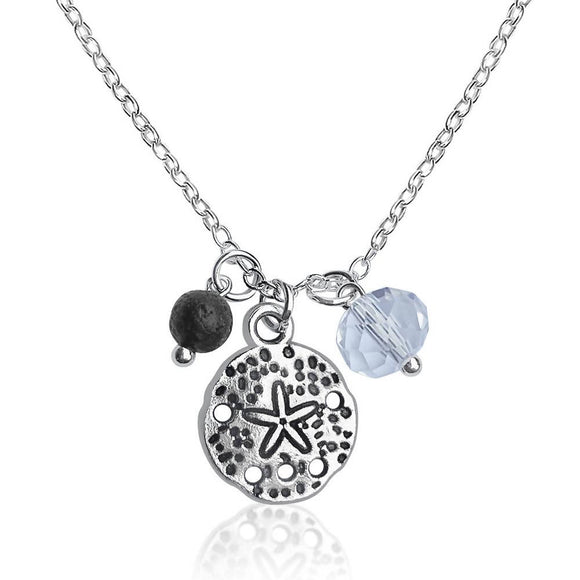 Sand Dollar Necklace with Lava Stone and Clear Crystal