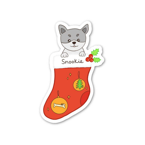 Christmas Snookie the Puppy Sticker, Christmas Vinyl Sticker