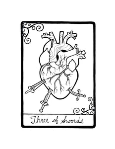 Three of Swords Tarot Card Art Print