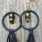 Hoop Tassel Earrings - Black &amp; Gold Crystal