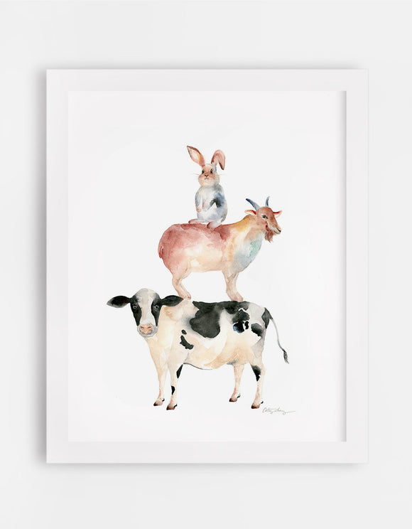 Rabbit, Goat, and Cow - Chinese Zodiac Inspired Watercolor Art Print