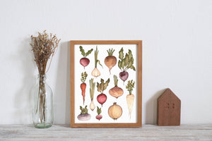 Root Vegetables Watercolor Illustration Art Print