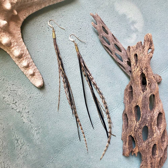 Mini Feather Earrings - Cree & Black