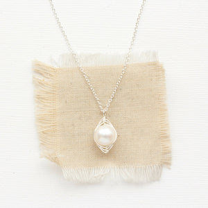 Perfect Pearl Wrapped Silver Necklace