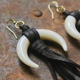 Horn &amp; Leather Earrings - Black