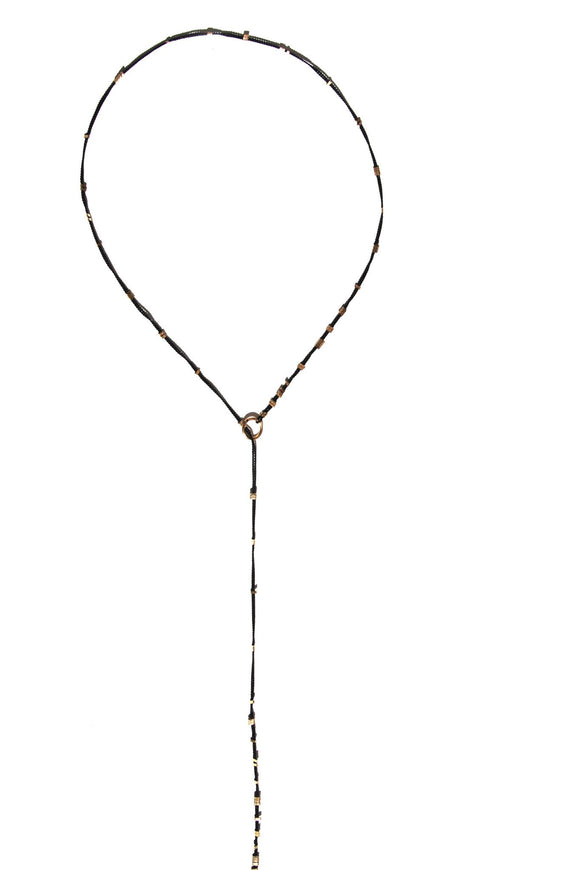 SIRI Silk Lariat Necklace - Gold Beads