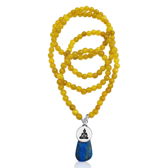 Meditating Yogi Necklace with Jade and Lapis Lazuli to Open the Mind to All Possibilities