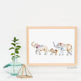 Elephant Family of 3 - Modern Watercolor Art Print