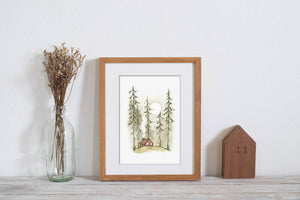 Cozy Cabin in the Woods Illustration Art Print