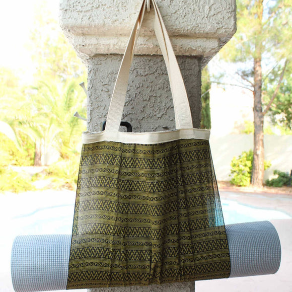Yoga Mat Carrier from Repurposed Sari Fabric - Black & Lime