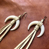 Horn &amp; Leather Earrings - Cream
