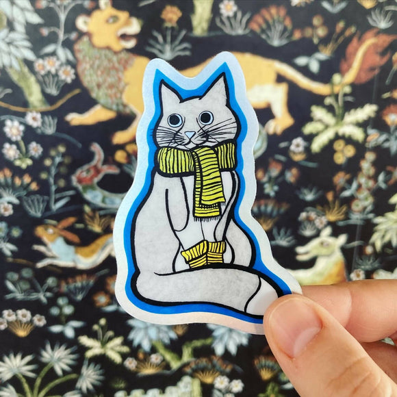 Cozy Cat in Scarf Metallic Sticker