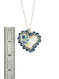 White and Blue Flower Beaded Heart Pendant Necklace